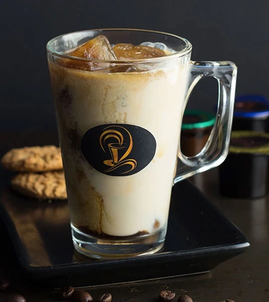 Almond Milk Cold Coffee with Coffee Ice Cubes and Honey